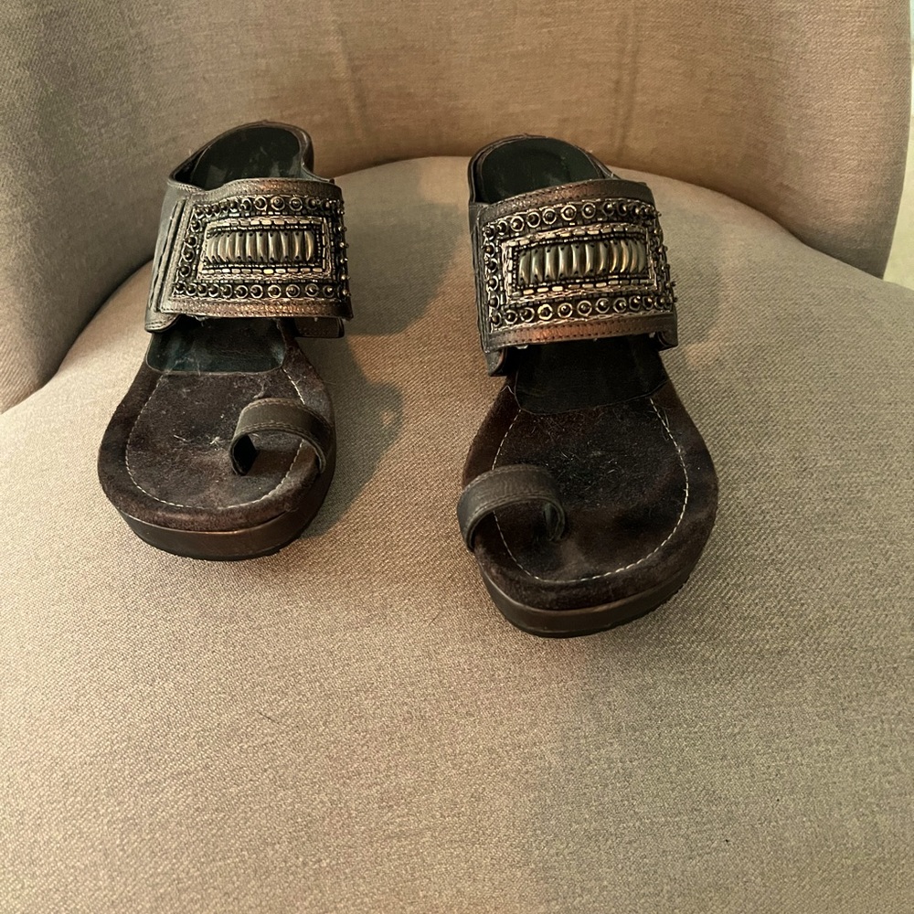 Donald J Pliner graduated wedge sandals.